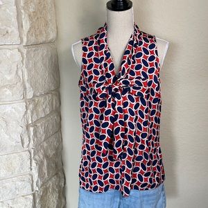 Red, White and blue Tie neck Top Blouse